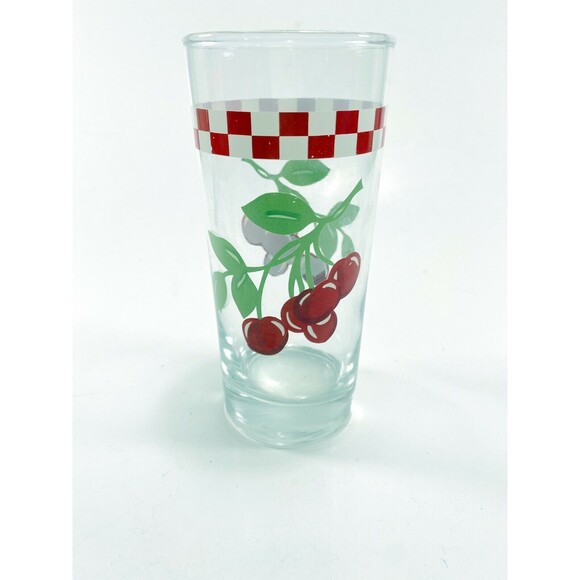 Anchor Hocking Cherries Gingham Check Trim Drinking Glass Tumbler Replacement - Picture 3 of 6